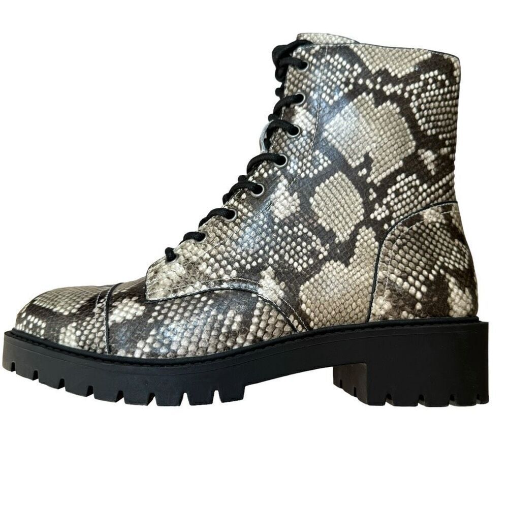 Chelsea & Violet CV War Snake Print leather Combat Block Heel Boots sz 8.5 NWOB